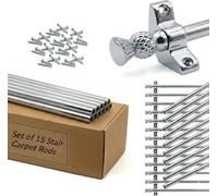 Set of 15 Stair Carpet Rods, 70cm Satin Chrome Stair Runner Rods with Thistle Finials, Heavy Duty Metal Rods, Complete with Brackets & Fixings, Suitable for Carpet Runners up to 70cm Wide