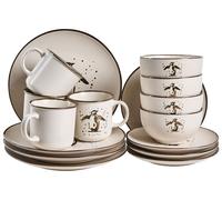 Set of 16 Dinnerware CINNAMON Stoneware Off-White