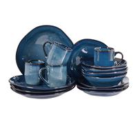 Beliani Set Of 16 Dinnerware Hawthorn Stoneware Blue, Blue