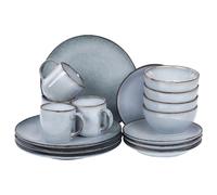 Beliani Set Of 16 Dinnerware Juniper Stoneware Light Blue, Blue