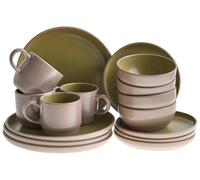 Set of 16 Dinnerware NUTMEG Stoneware Beige/ Green