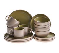 Set of 16 Dinnerware NUTMEG Stoneware Beige/ Green