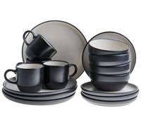 Beliani Set Of 16 Dinnerware Nutmeg Stoneware Black