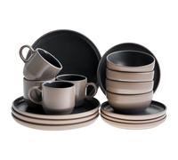 Set of 16 Dinnerware NUTMEG Stoneware Black/ Beige