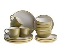 Beliani Set Of 16 Dinnerware Nutmeg Stoneware Green