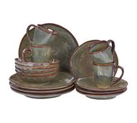 Beliani Set Of 16 Dinnerware Thyme Stoneware Dark Green, Green