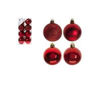 Set Of 16 Hanging Red Christmas Baubles, Glitter, Red Shiny Matt Baubles - Garden Greatness