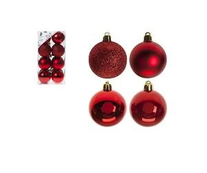 Set Of 16 Hanging Red Christmas Baubles, Glitter, Red Shiny Matt Baubles - Garden Greatness
