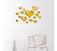 Set Of 16 Heart-Shaped Wall Mirror Stickers, Home Decoration, Gold