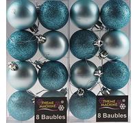 Set Of 16 ICE BLUE Christmas Tree Baubles Decorations - Bulk Buy value