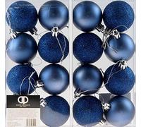 Set Of 16 Midnight Blue Christmas Tree Baubles Decorations - Glitter And Matt Texture