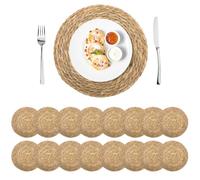 Set of 16 Round Woven Placemats, 30cm Natural Wicker Table Mats | Handmade, Heat Resistant & Non-Slip, Boho Rustic Style, for Dining Table, Wedding, Party, Home, Christmas, Easter