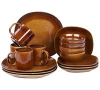 Set of 16 Stoneware Dinnerware Golden Brown TURMERIC