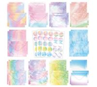 Set of 160 Watercolour Writing Paper with Envelopes, 50 Envelopes with 50 A5 Colourful Writing Paper Lined & 60 Stickers Beautiful Envelopes Set for Love Letters Birthday Thank You Cards Wedding