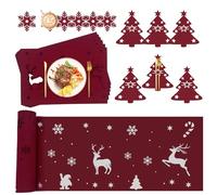 Set of 19 Place Mats Coasters Christmas Felt Table Runner Winter 150 x 40 cm, Place Mat Christmas Coasters, Cutlery Bag Felt, Red, Washable, Table Decoration Christmas Decoration Indoor
