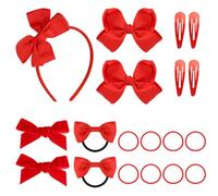 Set of 19 Red Bow School Hair Accessories, Uniform Velvet & Ribbon Hair Ties Headband Hair Clips Set for Little Girls Toddler Kids Hair Styling Supplies