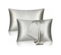 Set of 2 100% Pure Mulberry Silk Pillowcases for Hair and Skin, Double-Sided, Soft and Smooth with Concealed Zipper (Standard, 51 x 76 cm, Grey)