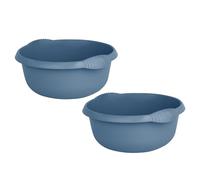 (Set of 2) 10L Litre (36cm) Stylish High Grade Plastic Round Washing Up Bowl "Navy" Strong & Durable Mixing Bowl Cleverly Designed Integral Handle Basin Bowl Kitchen Sink Tidy Organiser
