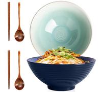 Set of 2 1200ml Ceramic Ramen Bowl with Chopsticks & Spoons, Japanese Porcelain Large Noodle Bowls, Microwave & Dishwasher Safe Pasta Bowls, Men Women Soup Bowl for Salad, Cereal, Pho, Fruit, Rice