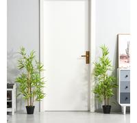 Outsunny Set Of 2 120Cm/4Ft Artificial Bamboo Trees Plant With Pot Indoor Outdoor, Green