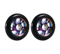 Set of 2 120mm High Rebound PU Scooter Wheels with ABEC-9 Bearings, Aluminium Core, Shock-Absorbing Replacement for Trick Scooters, Black Gold(Seven colors)