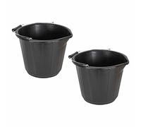 (Set of 2) 14L Litre Strong Black Plastic Builders Bucket 3 Gallon Multipurpose Storage Bucket With Metal Handle & Spout For Cleaning Animal Feed Mixing Construction Home & Garden Made in UK