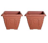 Set of 2 2 Terracotta Square Venetian Pot Decorative Plastic Garden Flower Planter 30cm