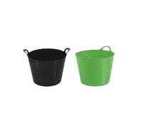 Set of 2-20L Litre Flexi Lime Green and Black - Robust Versatile Multipurpose Medium Flexi Tub Garden Home Flexible Plastic Storage Container Bucket Tub Trug Horse Feeder Flex Tub- MADE IN UK