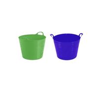 Set of 2-20l Litre Flexi Purple and Lime Green - Robust Versatile Multipurpose Medium Flexi Tub Garden Home Flexible Plastic Storage Container Bucket Tub Trug Horse Feeder Flex Tub- MADE IN UK