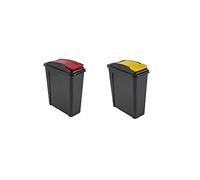 Set of 2-25L Litre Plastic Indoor Recycle Recycling Waste Bin with Lid for in the Home/Kitchen- Made in UK(Red, Yellow)