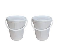 Set of 2-25L Litre White Plastic Bucket with lid - food-safe, sturdy, airtight, leak-proof - plastic storage container, with handle Resealable Tamper Evident Lid White Plastic Pail Complete