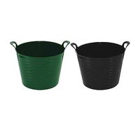 Set of 2-26 Litre Flexi Dark Green and Black - Robust Versatile Multipurpose Medium Flexi Tub Garden Home Flexible Plastic Storage Container Bucket Tub Trug Horse Feeder Flex Tub- MADE IN UK