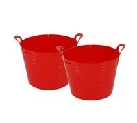 SET OF 2-26 Litre Small Robust Flexi Tub Multi Purpose Flexible Rubber Storage Container Bucket Garden Trugs Polyethylene Flex Tub - Made In UK (RED)