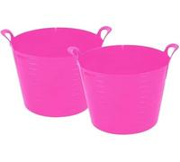 [SET OF 2] - 26L/ 75L Multipurpose Small/Extra Large Flexi Tub Garden Home Flexible Plastic Toy Storage Container Bucket Tub Trugs Animal Feeding Tub Laundry Basket (PINK, 26L)