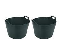 [SET OF 2] - 26L/ 75L Multipurpose Small/Extra Large Flexi Tub Garden Home Flexible Plastic Toy Storage Container Bucket Tub Trugs Animal Feeding Tub Laundry Basket (DARK GREEN, 75L)
