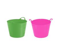 Set of 2-26L Litre Flexi Medium Flexi Tub Garden Home Multipurpose Flexible Plastic Storage Container Robust Bucket Trug Horse Feeder Tub Polyethylene Flex Tub - MADE IN UK (Pink and Lime Green)
