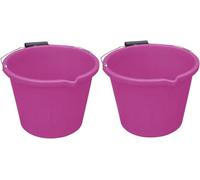 [Set Of 2] - 3 Gallon 14Litre Plastic Builders Bucket with Measuring Guide Strong Metal Handle Water Storage Mixing Animal Feeding Bucket For Home, Garden - (Pink)