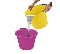 (Set of 2) 3 Gallon Builder Bucket 14L Litre Grip Handle Heavy Duty Plastic Large Spout Measuring Guide Multipurpose Water Bucket for Cleaning, Bath, Gardening, Fishing, Paint Storage (Pink+Yellow)