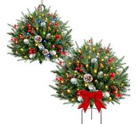 Set of 2 30 Inch Pre-lit Outdoor Christmas Tree, Hangable Decor, Timer, Multi-Color Lights,Battery Operated,Artificial Xmas Urn Filler,Holiday Porch Decorations for Pathway,Yard, Garden,Flower Beds