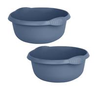 [Set of 2] 32cm Round Washing Up Bowl for Kitchen Organization 7 Litre High Grade Plastic Bowl with Integral Handle Kichen Sink Fruit, Vegetable Wash basin Organiser for Home and Kitchen, Navy