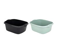 (Set of 2) 39 CM Rectangular Multipurpose Plastic Bowl Washing Up Bowl Mixing Bowl 12L Washing Basin Bowl Sink Tidy Organiser Wash Tub Space Saving For Home Kitchen Outdoor Camping(Black+Silver Sage)