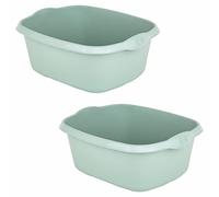 (Set of 2) 39cm Silver Sage Washing Up Bowl High Grade Plastic Large Rectangular Sink Tidy Bowl Multipurpose Basin Mixing Washbowl Organizer Dish Caddy for Space Saving Home & Kitchen Garden Camping