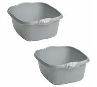 (Set of 2) 39cm Silver Washing Up Bowl High Grade Plastic Large Rectangular Sink Tidy Bowl Multipurpose Basin Mixing Washbowl Organizer Dish Caddy for Space Saving Home & Kitchen Garden Camping