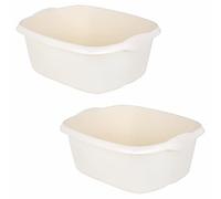 (Set of 2) 39cm Soft Cream Washing Up Bowl High Grade Plastic Large Rectangular Sink Tidy Bowl Multipurpose Basin Mixing Washbowl Organizer Dish Caddy for Space Saving Home & Kitchen Garden Camping