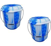 (Set of 2) - 3L Litre Plastic Tie Dye Design Buckets with Lid and Metal Handle Multipurpose Storage Bucket Hard Wearing Bucket for Garden Home Cleaning Camping Fishing Travel Water Storage (Blue)