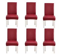 Set of 2/4/6 Stretchable Waterproof Faux Leather Dining Chair Covers Oil-Resistant Removable & Washable Perfect for Red Wine Color - Ideal for Home Decor