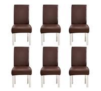 Set of 2/4/6 Stretchable Waterproof Faux Leather Dining Chair Covers Oil-Resistant Removable & Washable (Dark Brown) - Perfect for Home Decor & Protection