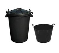 (Set of 2) - 42 Litre Large Flexi Tub Flexible Plastic Storage Bucket Flex Tub With 50 Litre Heavy Duty Plastic Clip Lock Lid Storage Bin, Trash Can, Rubbish, Waste or Storage of Animal Feed (Black)