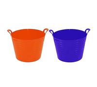 Set of 2 42L Litre Flexi Purple and Orange - Robust Versatile Multipurpose Large Flexi Tub Garden Home Flexible Plastic Storage Container Bucket Tub Trug Horse Feeder - MADE IN UK