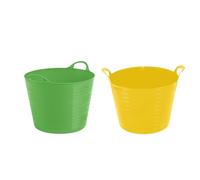 Set of 2-42L Litre Flexi Yellow and Lime Green - Robust Versatile Large Multipurpose Flexi Tub Garden Home Flexible Plastic Storage Container Bucket Tub Trug Horse Feeder Flex Tub -Made in UK